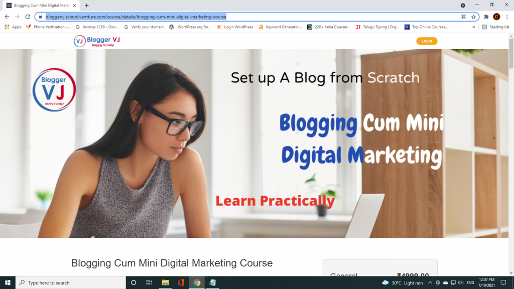 Blogger VJ Blogging Cum Mini Digital Marketing Course Details